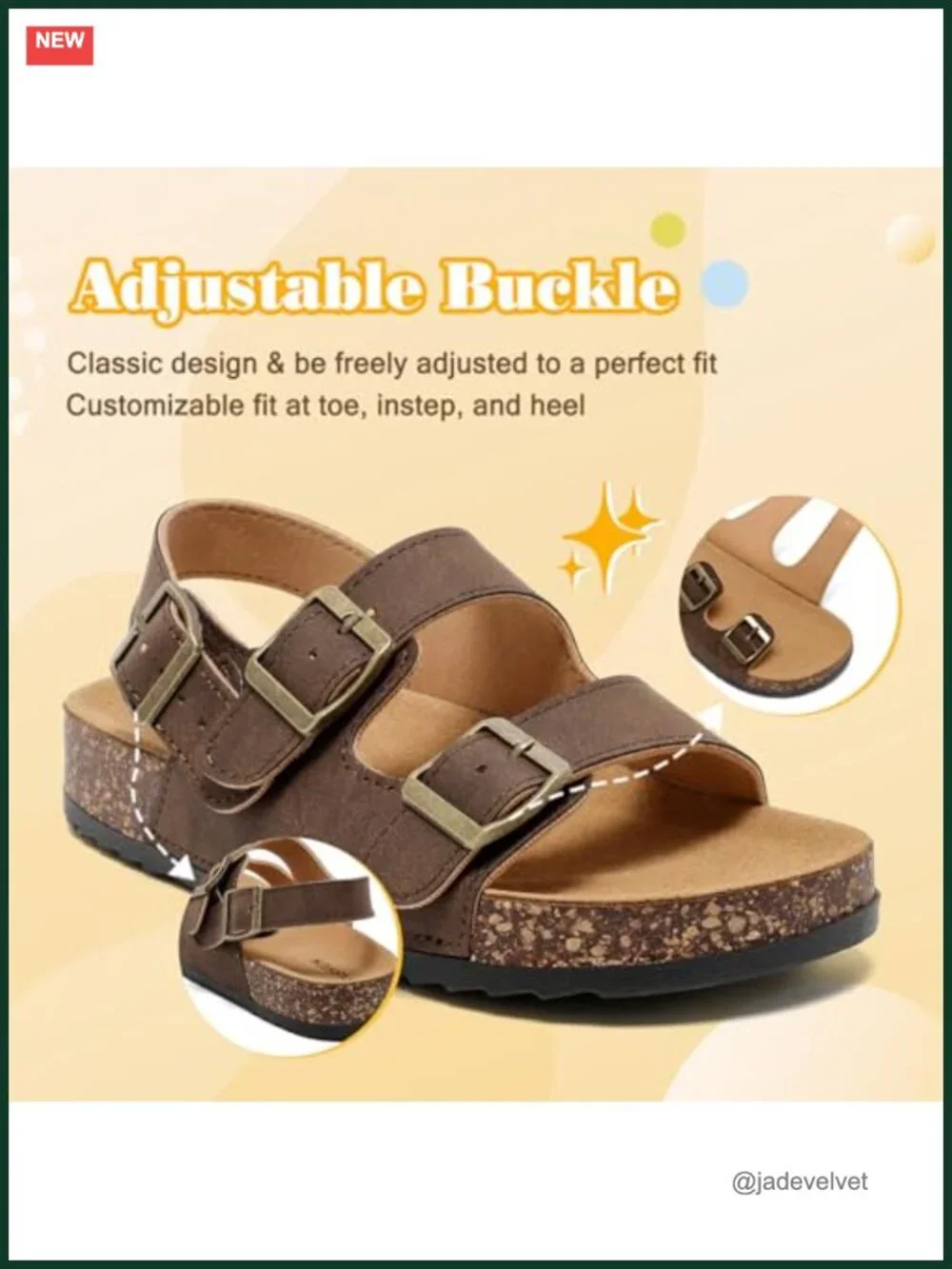 Cork Footbed Double Buckle Sandals with Back Strap, Non-Slip Lightweight Summer